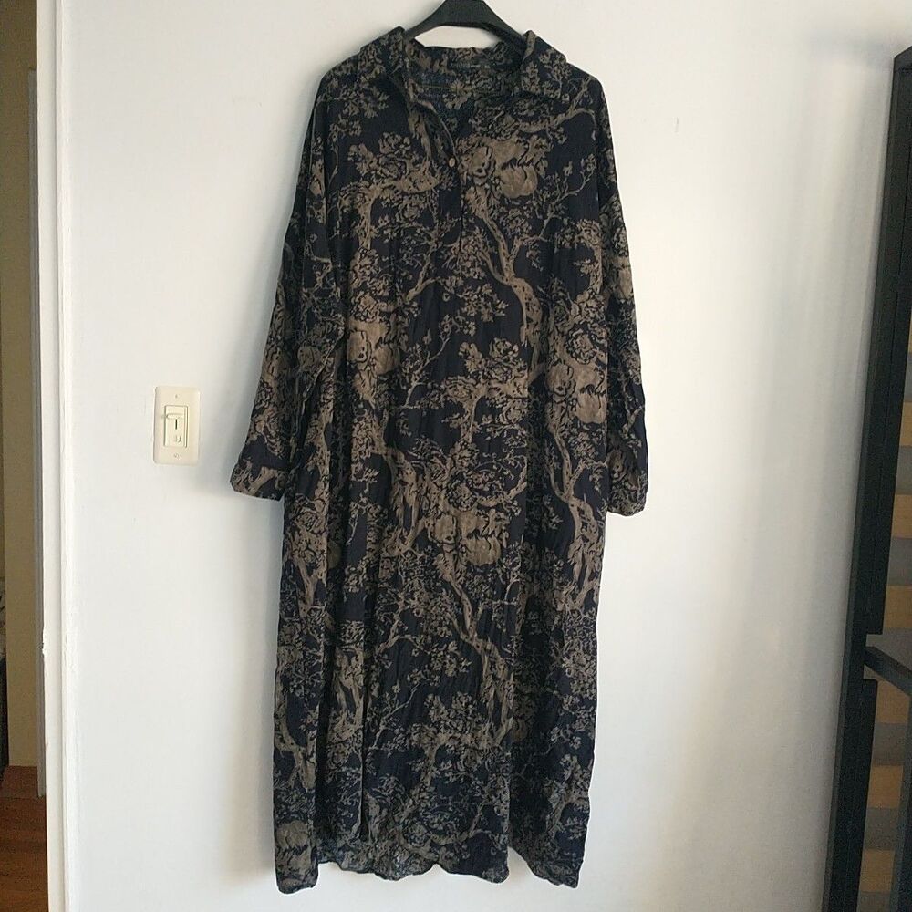 Zanzea Collection Shirt Dress 5XL Black Beige Floral Maxi Long Sleeves Buttons